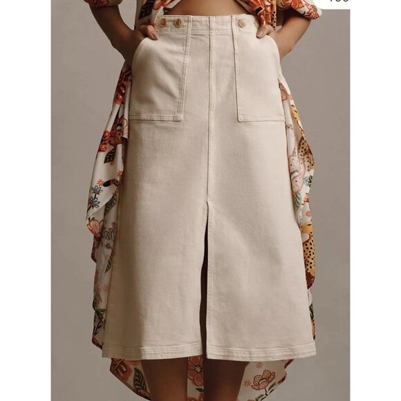 The Kit Denim Midi Skirt by Pilcro Midi Tan Khaki Women’s 8 Boho‎ Academia - Picture 2 of 13